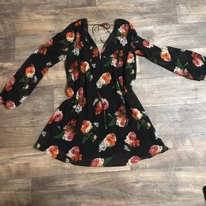 Red and black long sleeve mini dress