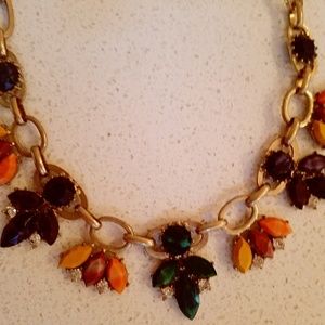 Fall leaf colors statement bib necklace