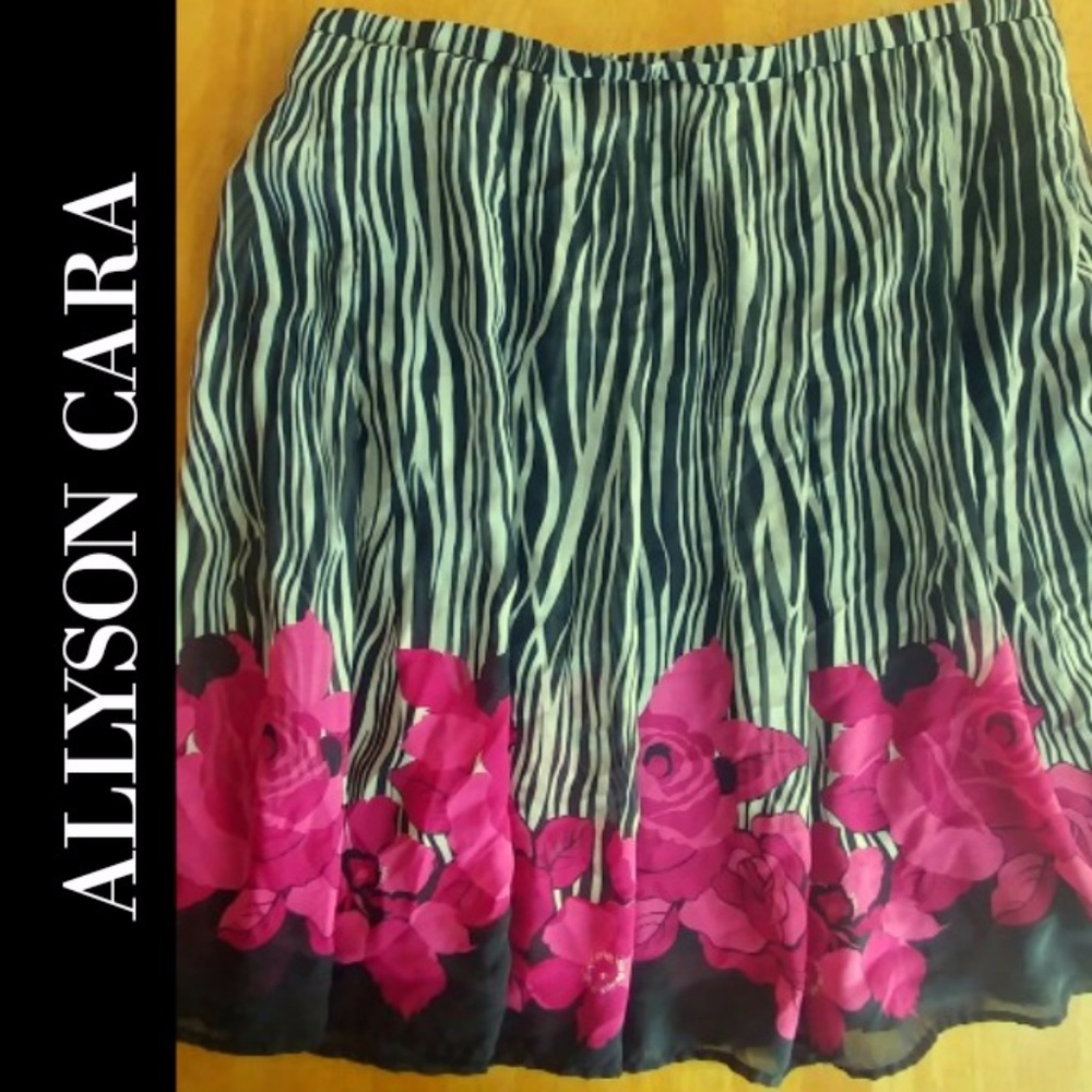 Plus Size Zebra Stripe & Pink Flowered Skirt 20W