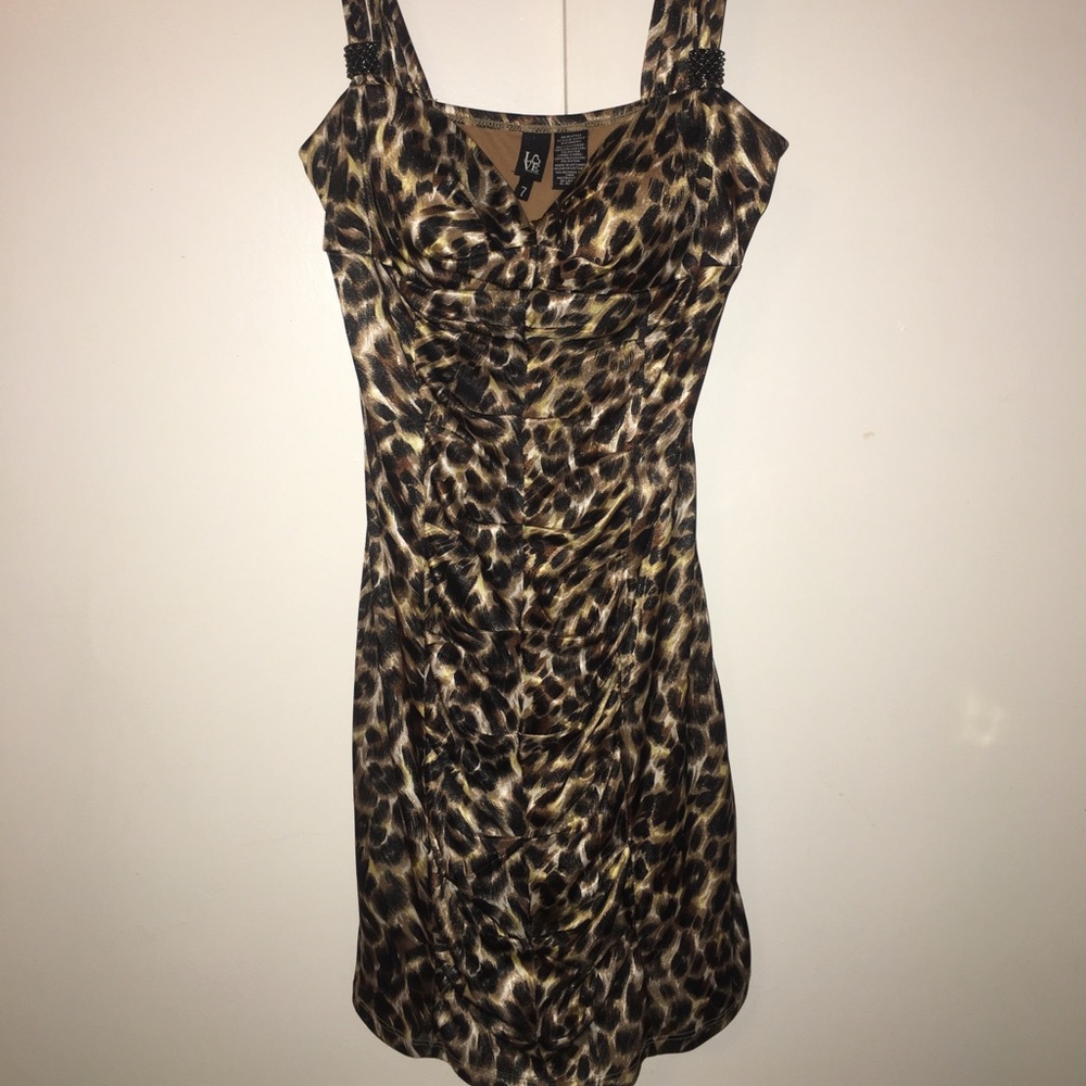 Satiny leopard print slinky dress