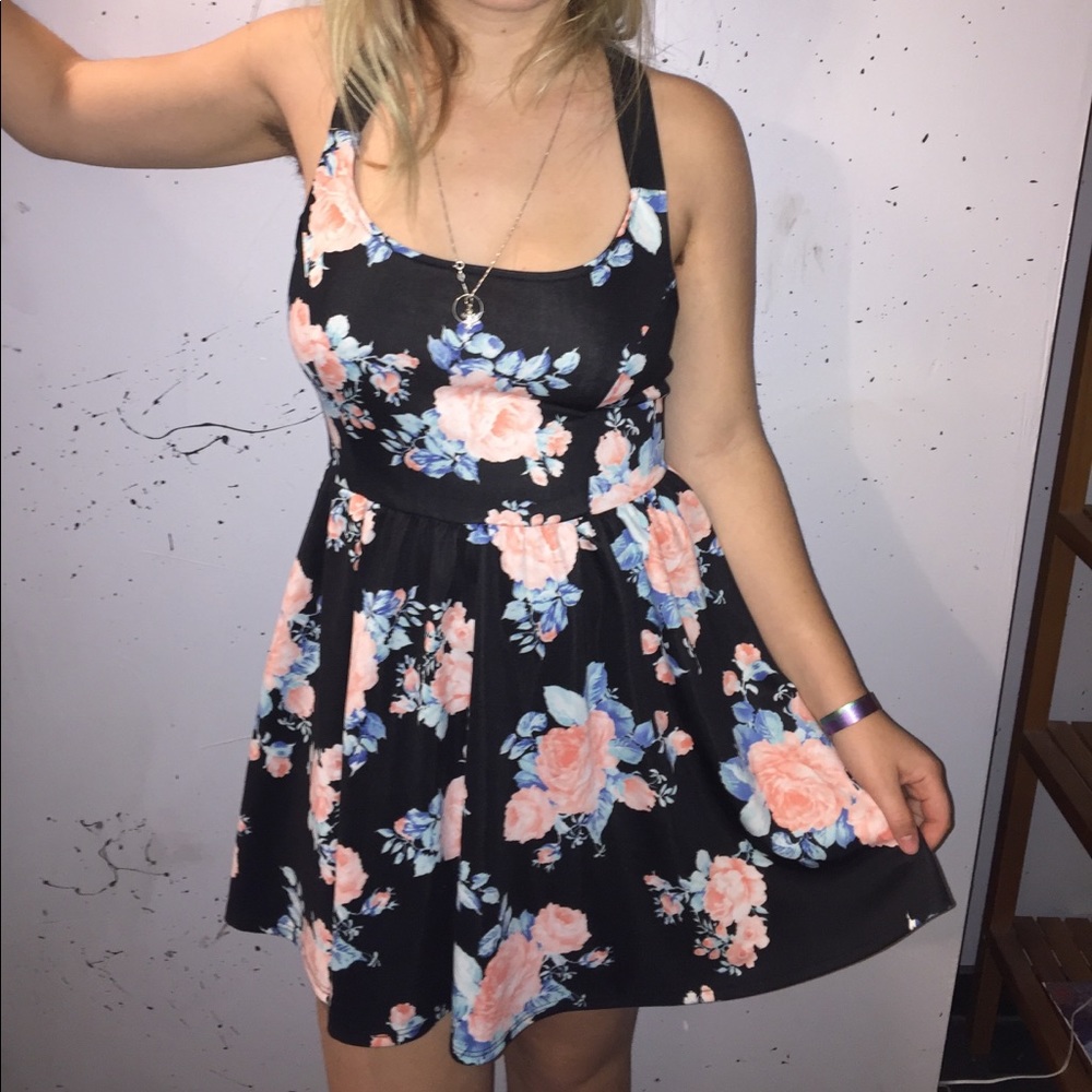 Black and floral mini dress