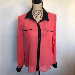 Sheer two tone blouse coral & black