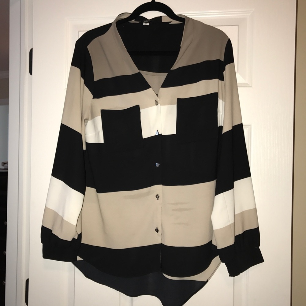 Alfani Black White and Cream button down blouse!