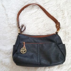 Black & Brown Faux Leather Shoulder Bag