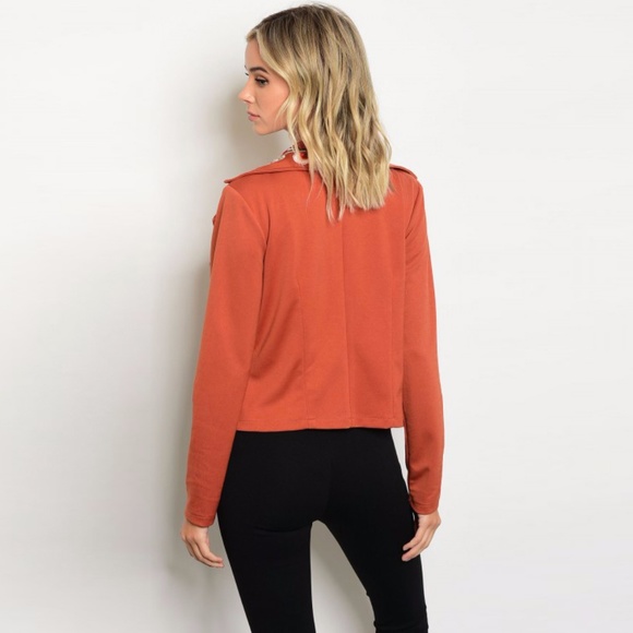 Floral Embroidered Rust Orange Moto Jacket - Picture 2 of 8