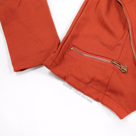 Floral Embroidered Rust Orange Moto Jacket - Picture 5 of 8