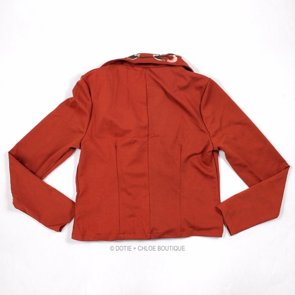 Floral Embroidered Rust Orange Moto Jacket - Picture 4 of 8