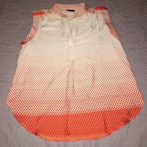 Cream & Orange Sleeveless Top/Blouse