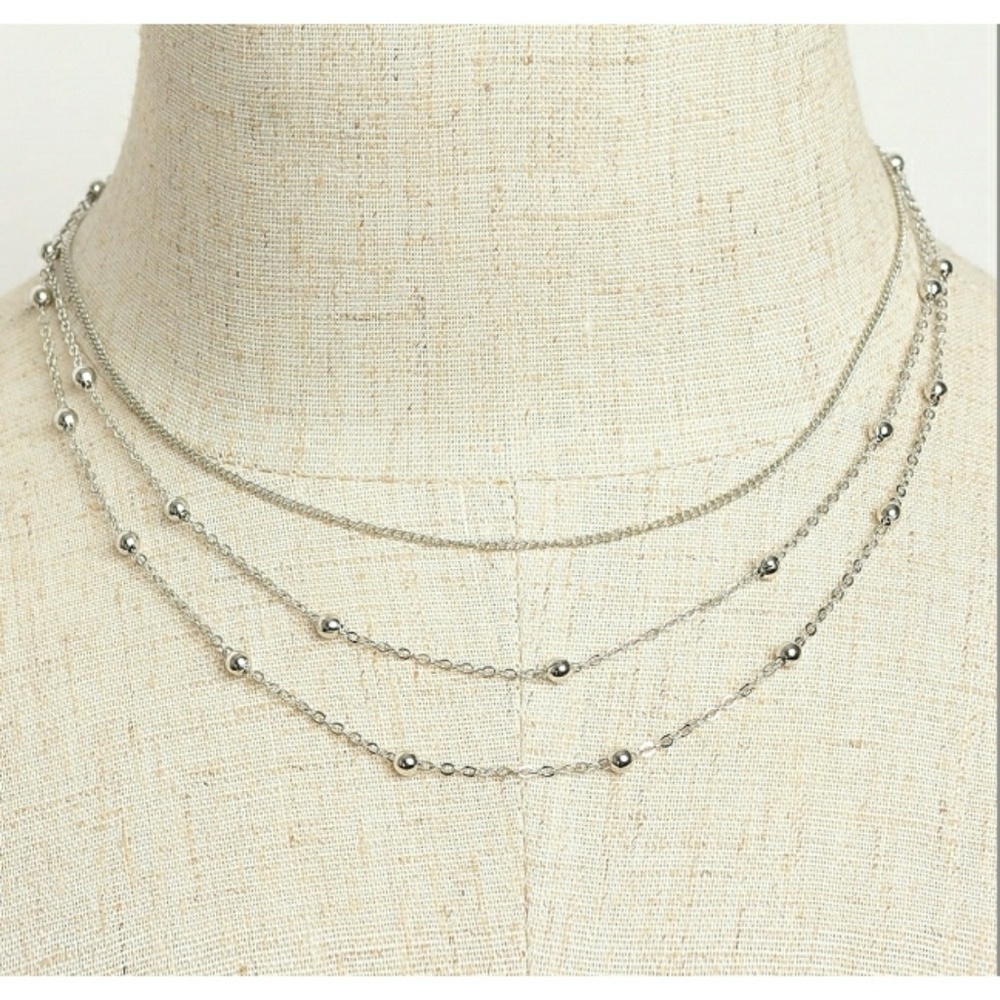 MULTI PEARL TRIPLE LAYER CHAIN NECKLACES - Picture 1 of 2