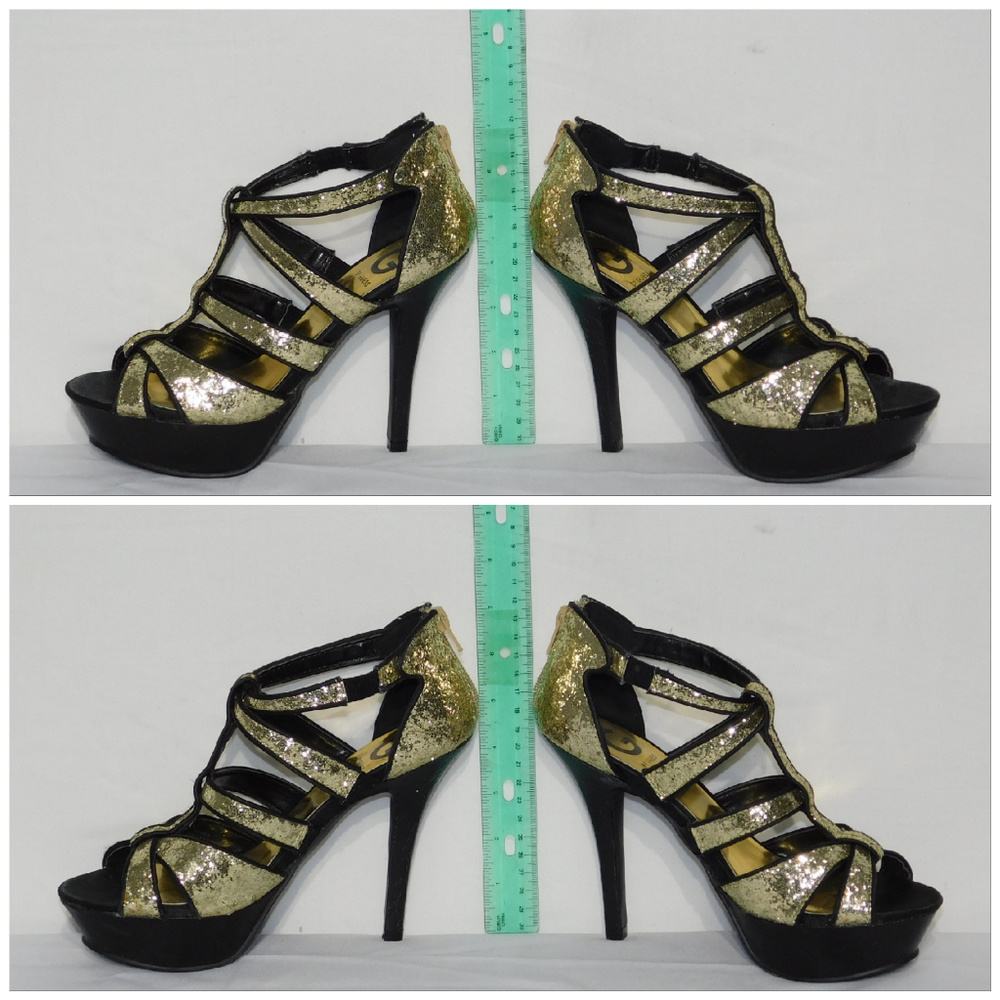 G BY GUESS, Sparkly Metallic Strappy Stiletto 6.5 - Picture 5 of 8