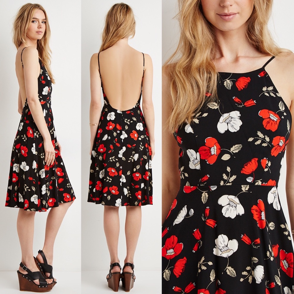 Open-Back Poppy Print Dress