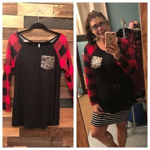 Buffalo plaid shirt with glitter pocket