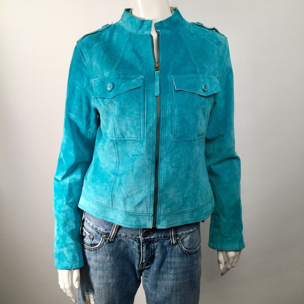 Allan Denis Turquoise Suede zip front jacket Sz S