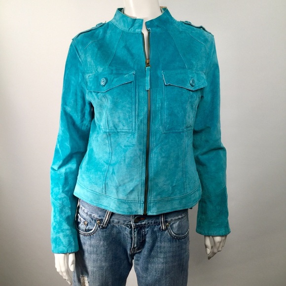 Allan Denis Turquoise Suede zip front jacket Sz S - Picture 1 of 5