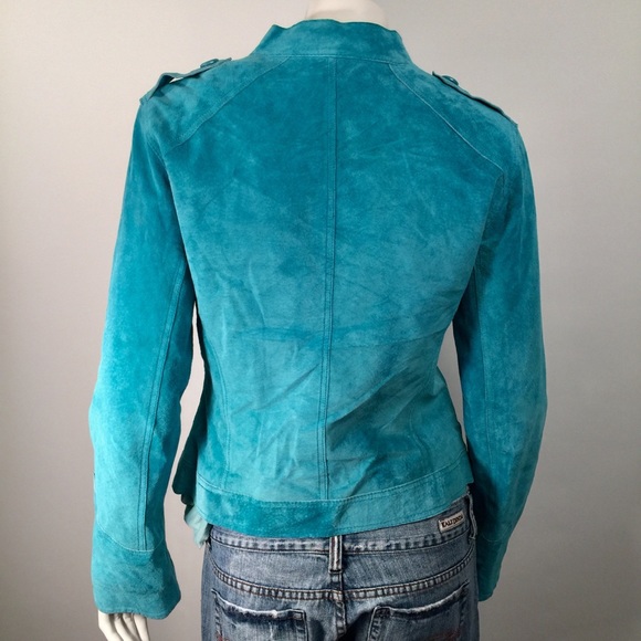 Allan Denis Turquoise Suede zip front jacket Sz S - Picture 3 of 5