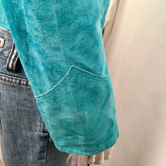 Allan Denis Turquoise Suede zip front jacket Sz S - Picture 4 of 5