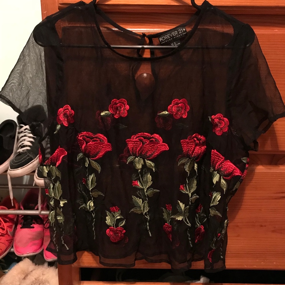MESH BLACK ROSE EMBROIDERED SHIRT
