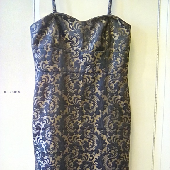 Anne Taylor Loft 2 piece brocade gold/black dress - Picture 3 of 8