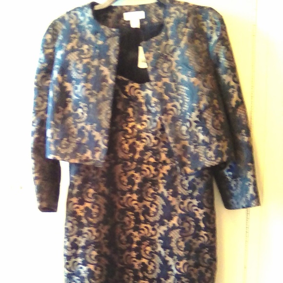 Anne Taylor Loft 2 piece brocade gold/black dress - Picture 1 of 8