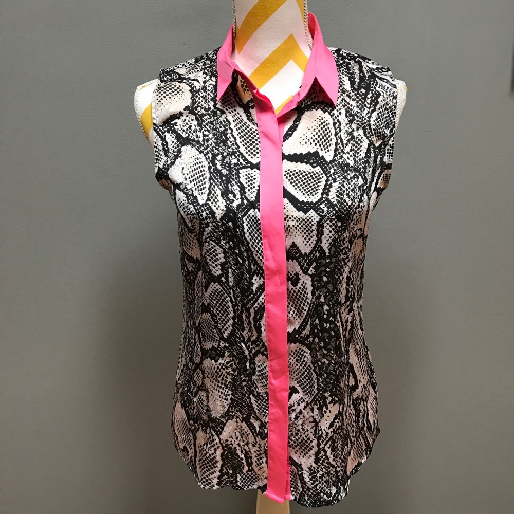 ✨ Snakeskin Print Satin Sleeveless Blouse w/ Hot Pink Trim ✨