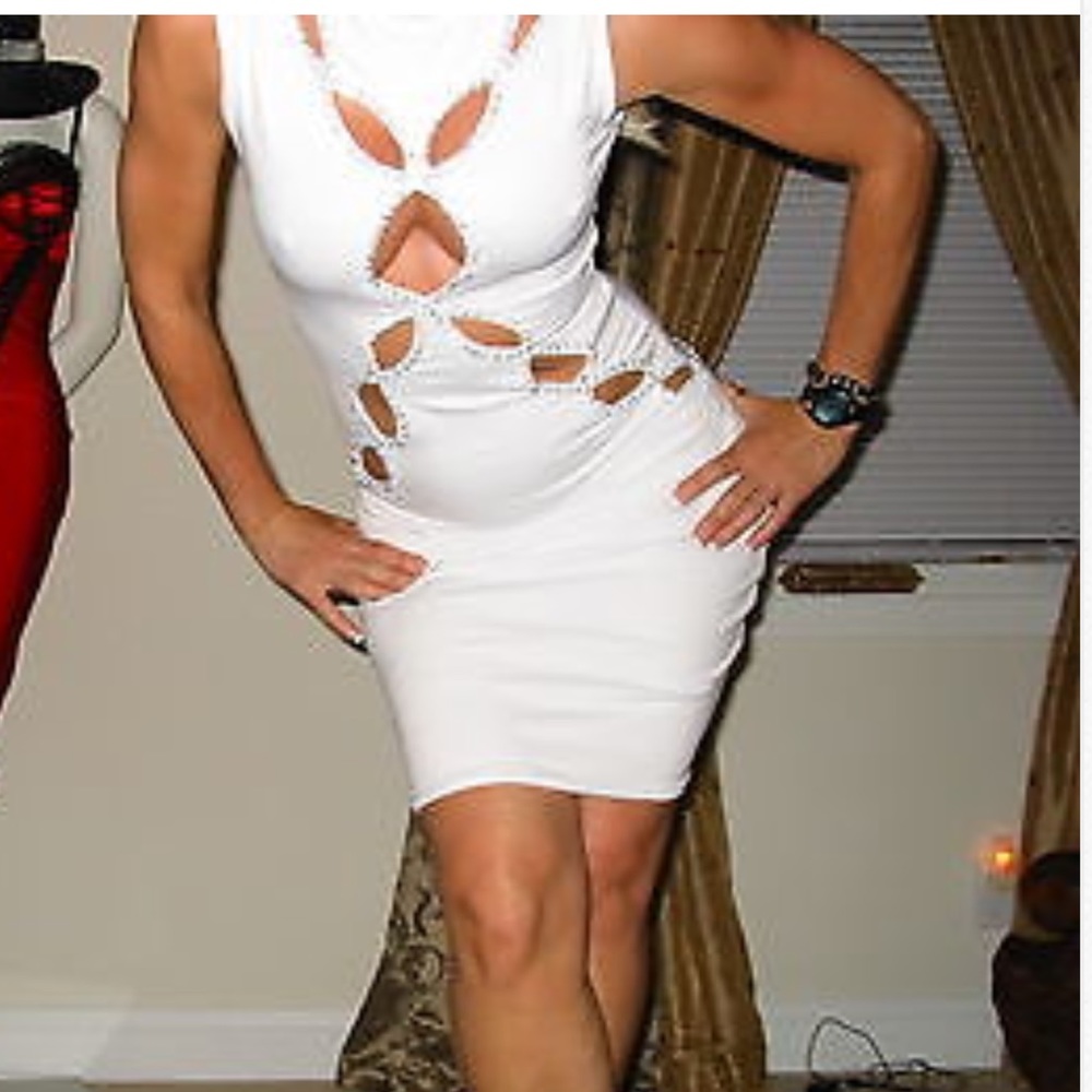 White mini dress with cut outs, small
