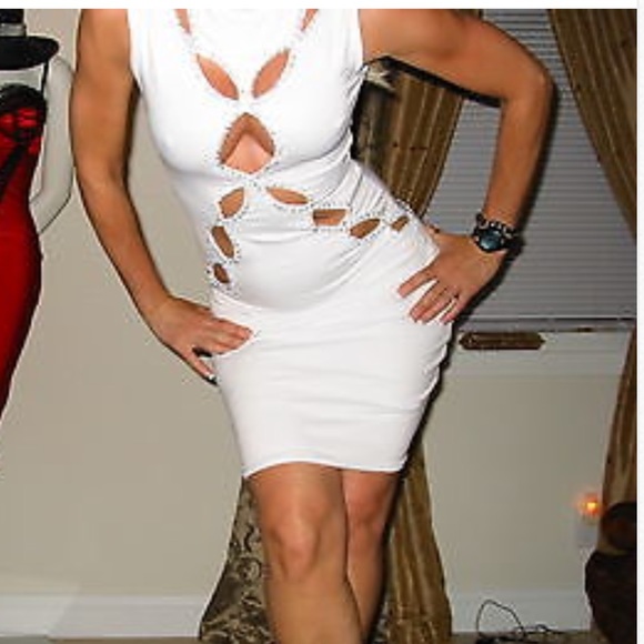White mini dress with cut outs, small - Picture 1 of 6