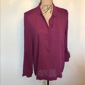 Burgundy high/low roll sleeve Calvin Klein top