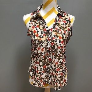 Black, White, Red Chiffon Card Sleeveless Blouse