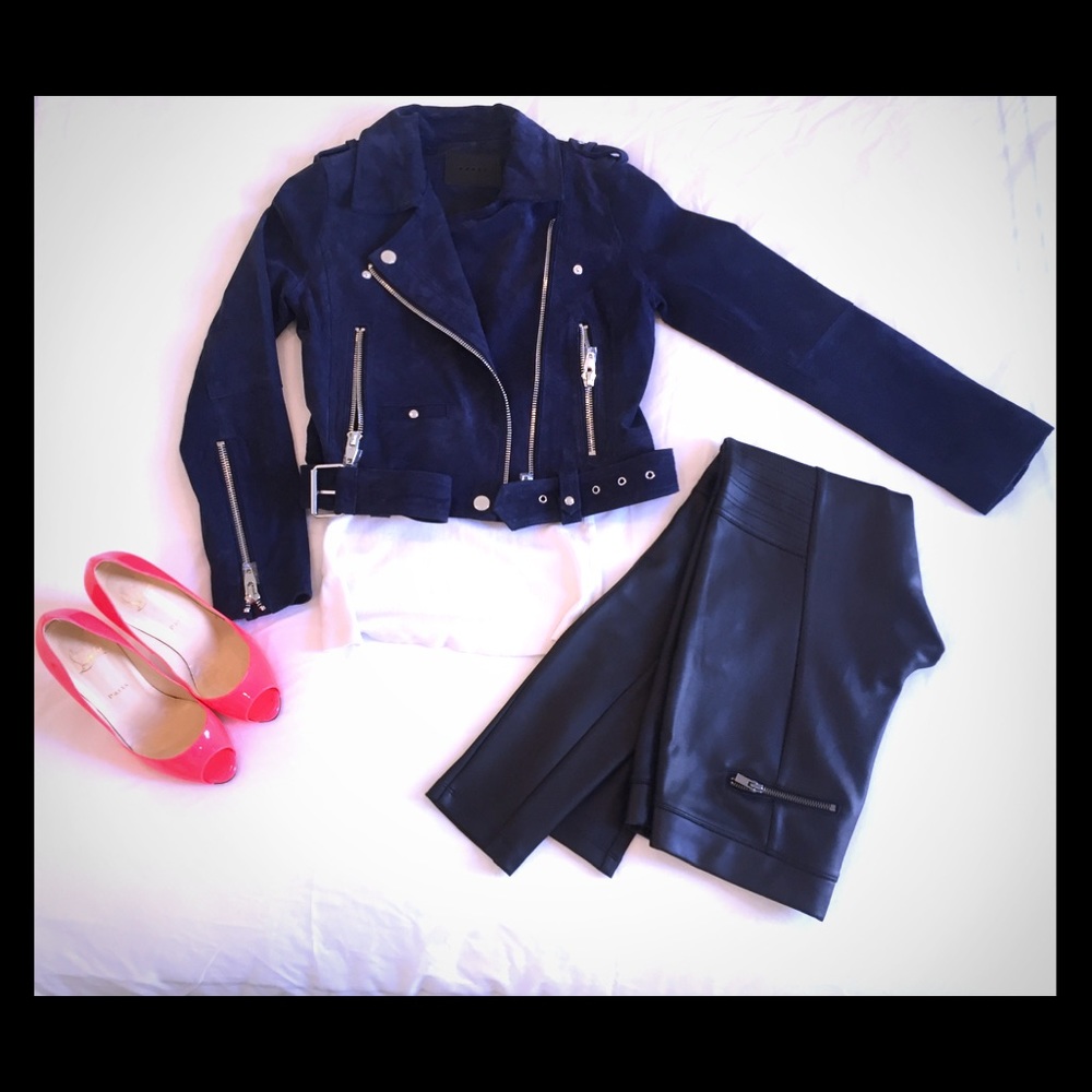 New gorgeous blank NYC blue suede moto jacket