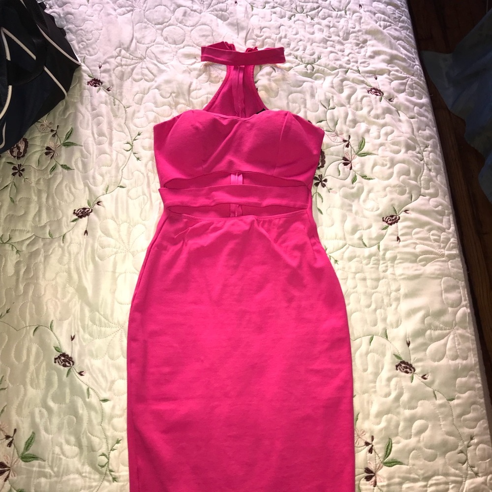 Hot pink bodycon Dress with front cut out