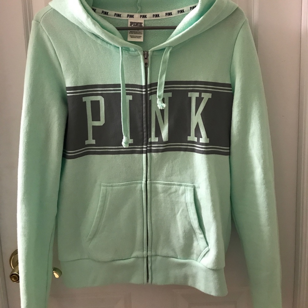 MINT ZIP UP SWEATSHIRT + PINK DOG