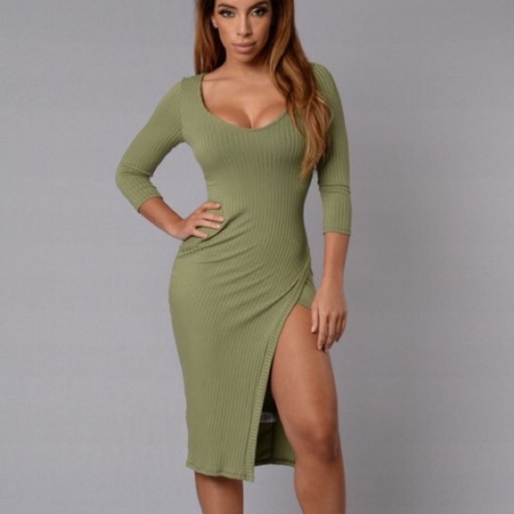 Fashion Nova Olive Green Dress