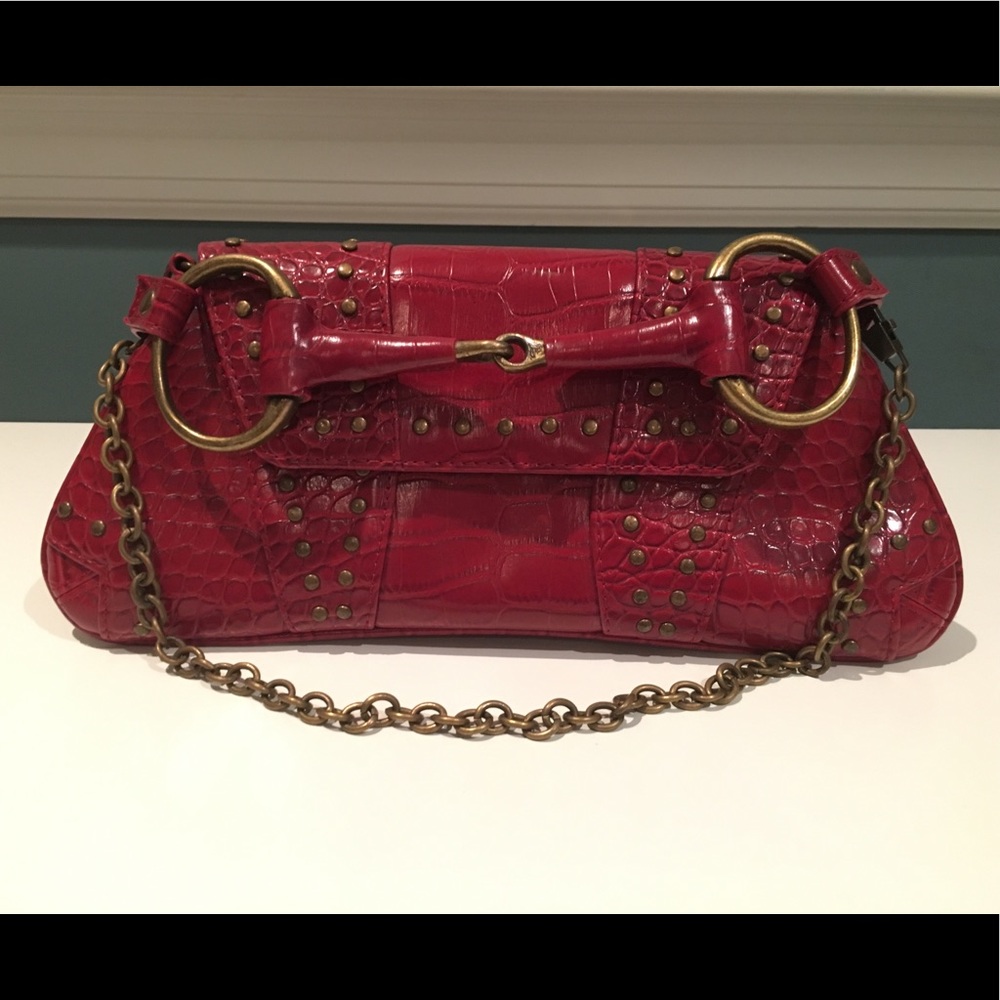 Faux croco red clutch