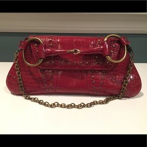 Faux croco red clutch
