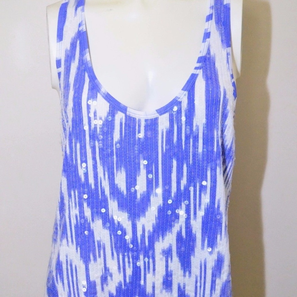Small J.Crew Blue Sequin White Top
