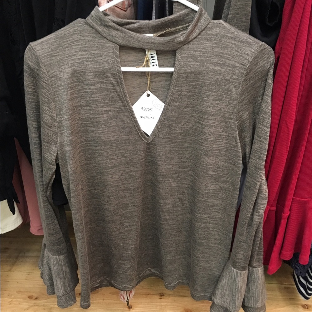 Tan choker style top with bell sleeves