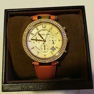 Michael Kors watch with orange leather band