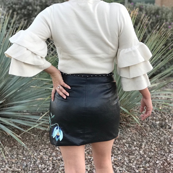 LAST ONE Embroidered Faux Leather Skirt - Picture 5 of 6