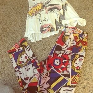 Comic book tank top and Leggings bundle