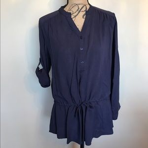 Navy tunic w/drawstring & roll sleeve