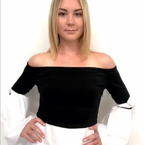 Off the shoulder white and black top