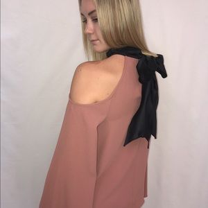Cold shoulder pink and black top