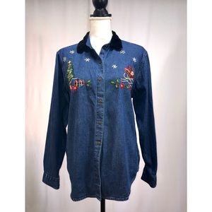Denim Christmas Button Up Shirt 🎄