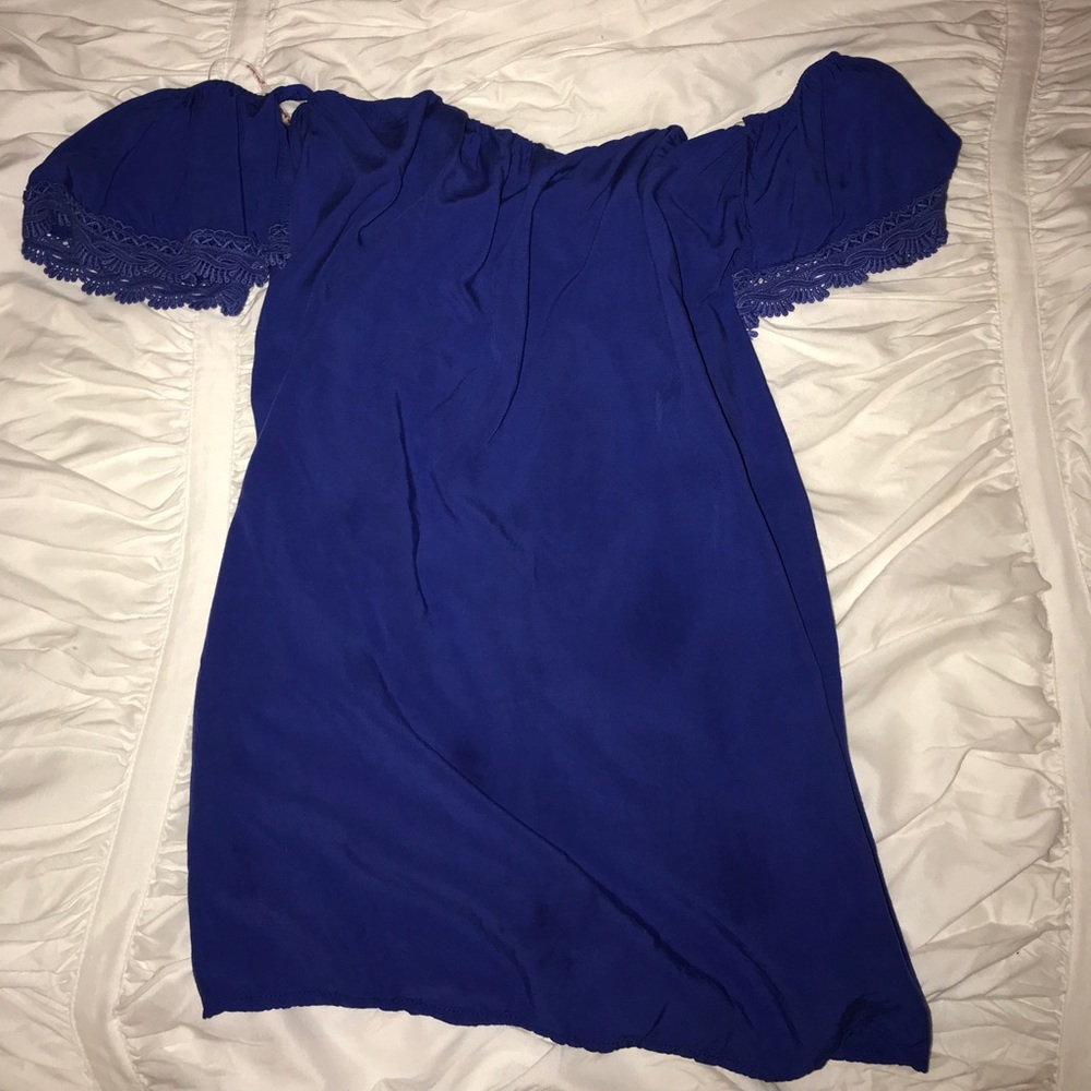 Blue Off Shoulder Shift Dress