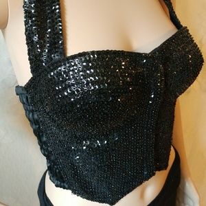 Stunner! Sequined Beading on Halter Bustier!