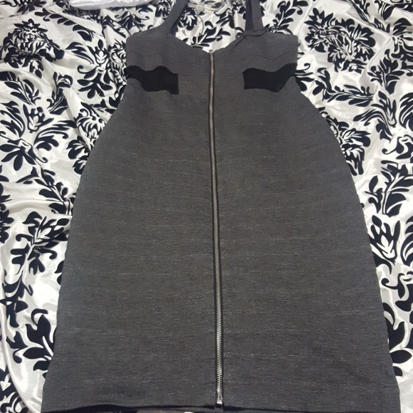 Express Grey Front Zip Bandage Dress sz 10 - Picture 2 of 5