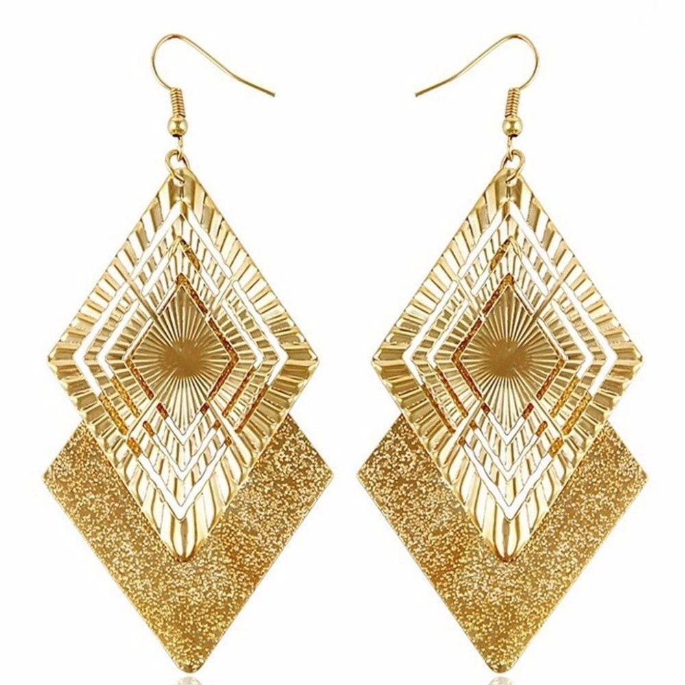 Gold-tone Double Diamond Shaped Earrings