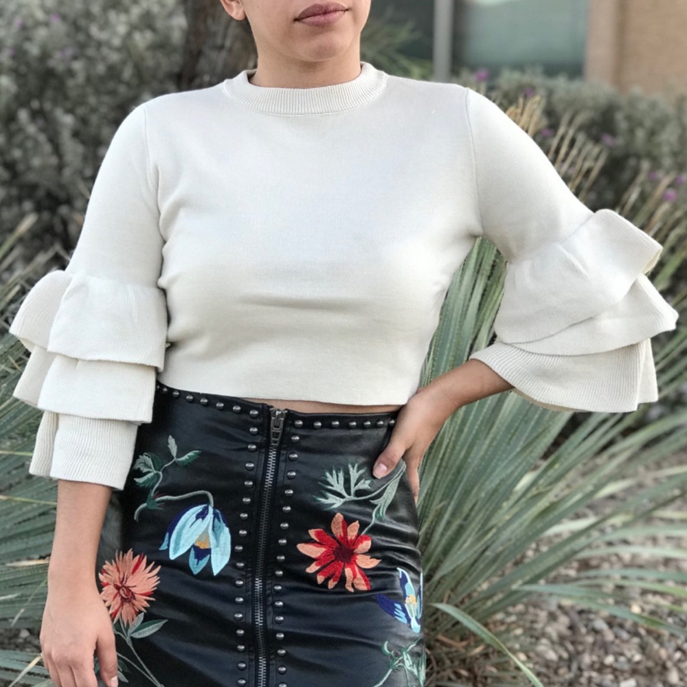 LAST CALL Cropped Bell Sleeve Sweater - Picture 2 of 6