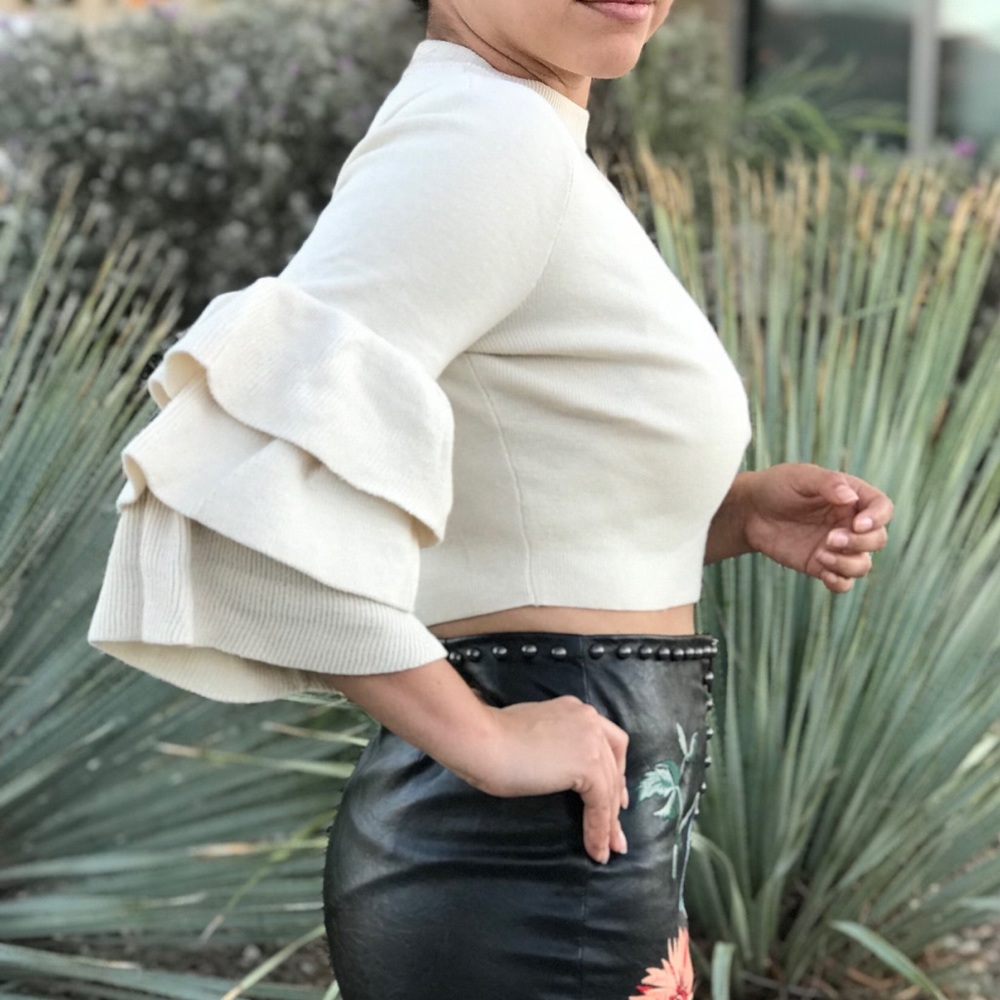LAST CALL Cropped Bell Sleeve Sweater - Picture 4 of 6
