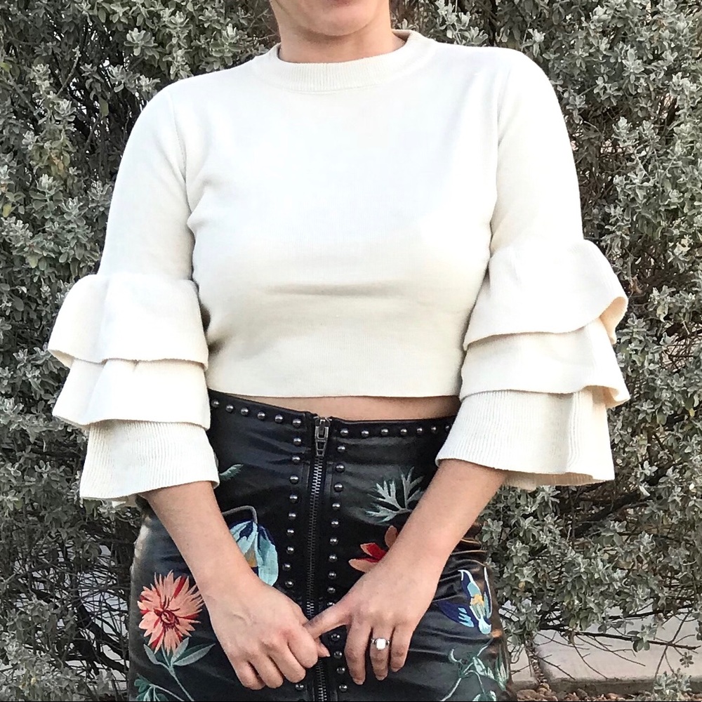 LAST CALL Cropped Bell Sleeve Sweater - Picture 1 of 6
